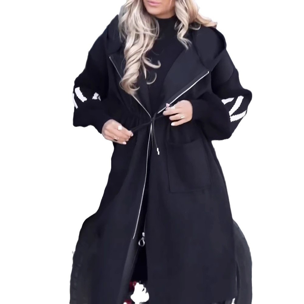 Women's Hooded Zip-Up Mid-Long Coat with Pockets