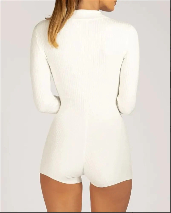 V-Neck Long Sleeve High Waist Bodycon Jumpsuit