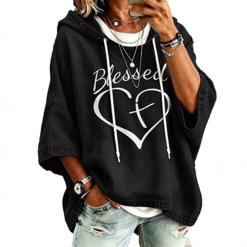 Women's Heart Cross Print Casual Hoodie