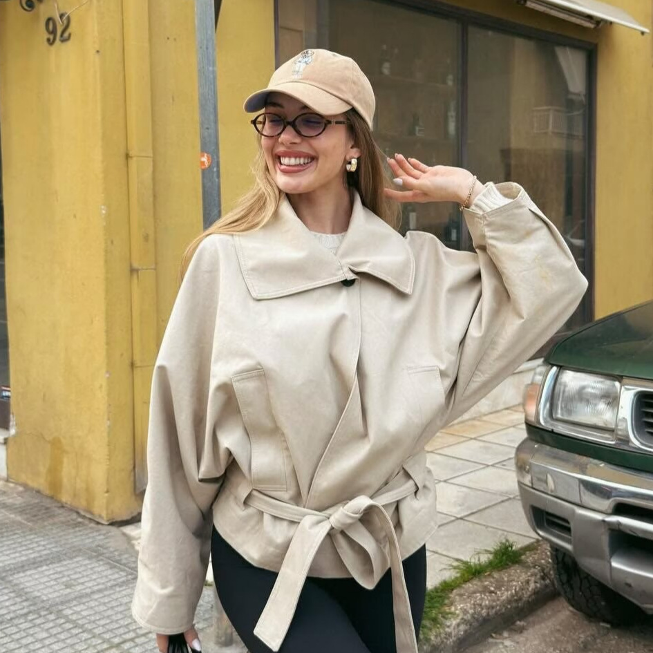 Women's Belted Trench Coat Elegant Waist-Cinching Long Sleeve
