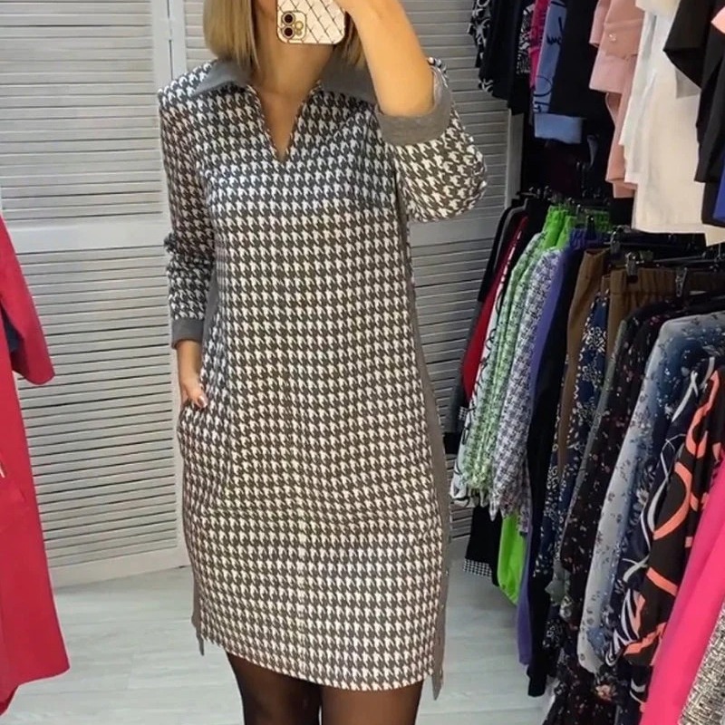 Floral Print V-Neck Long Sleeve Slim Fit Midi Dress