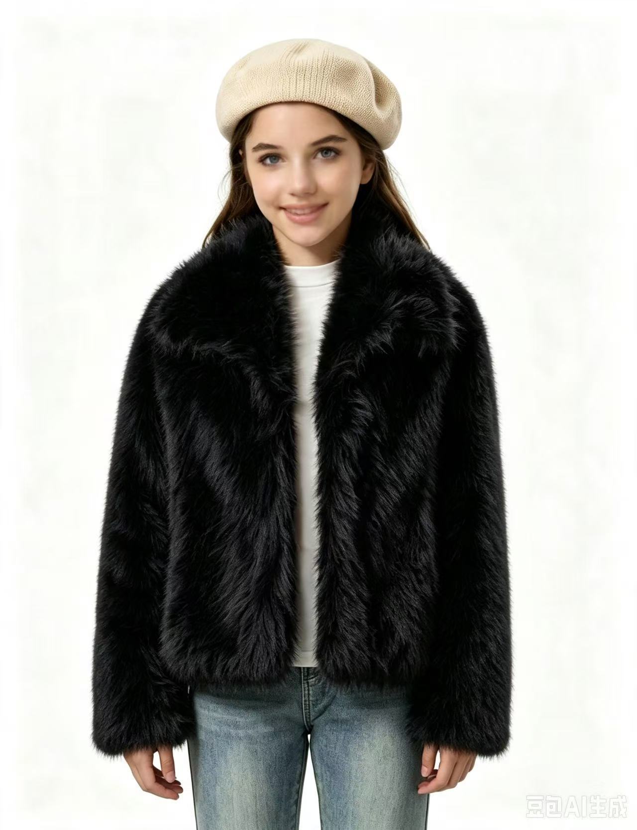 Faux Fur Coat with Large Lapel Collar for Women
