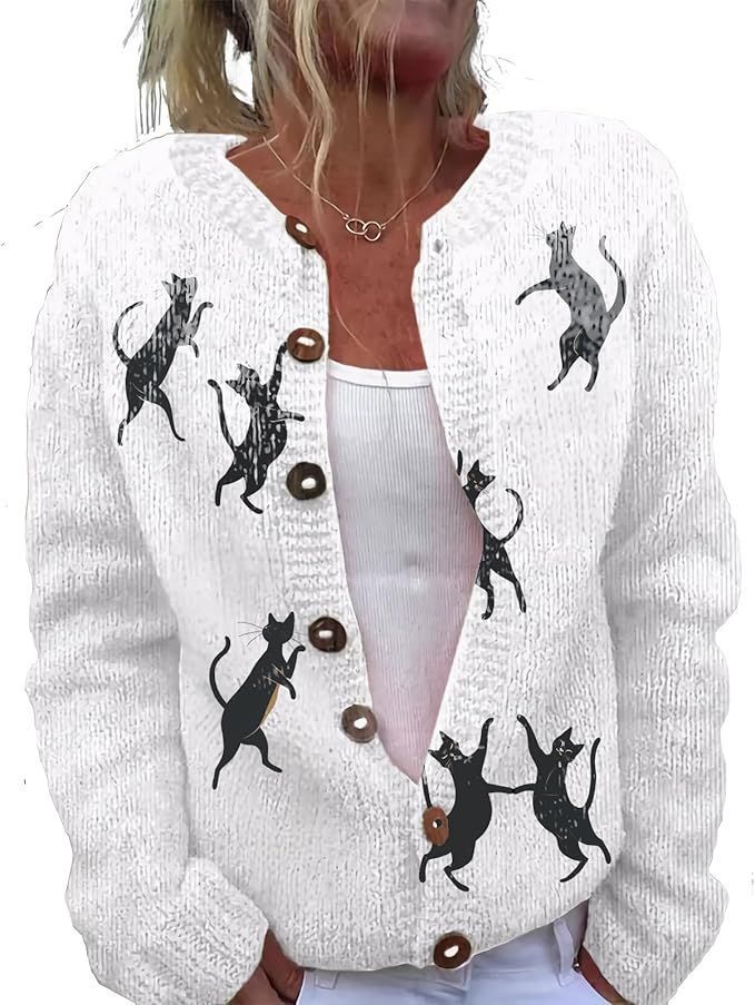 Women's Winter Graphic Print Faux Sweater Cardigan with Button Front