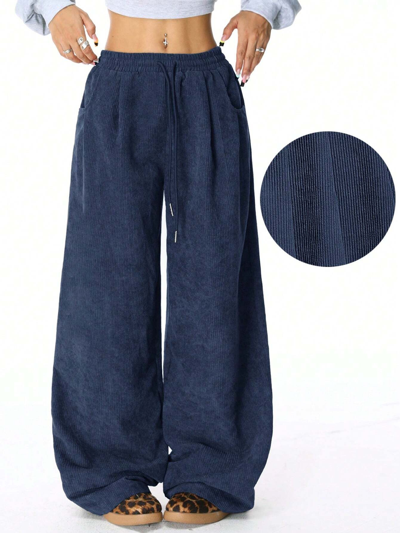 Women's High-Waist Drawstring Wide-Leg Pants Relaxed Drapey Casual
