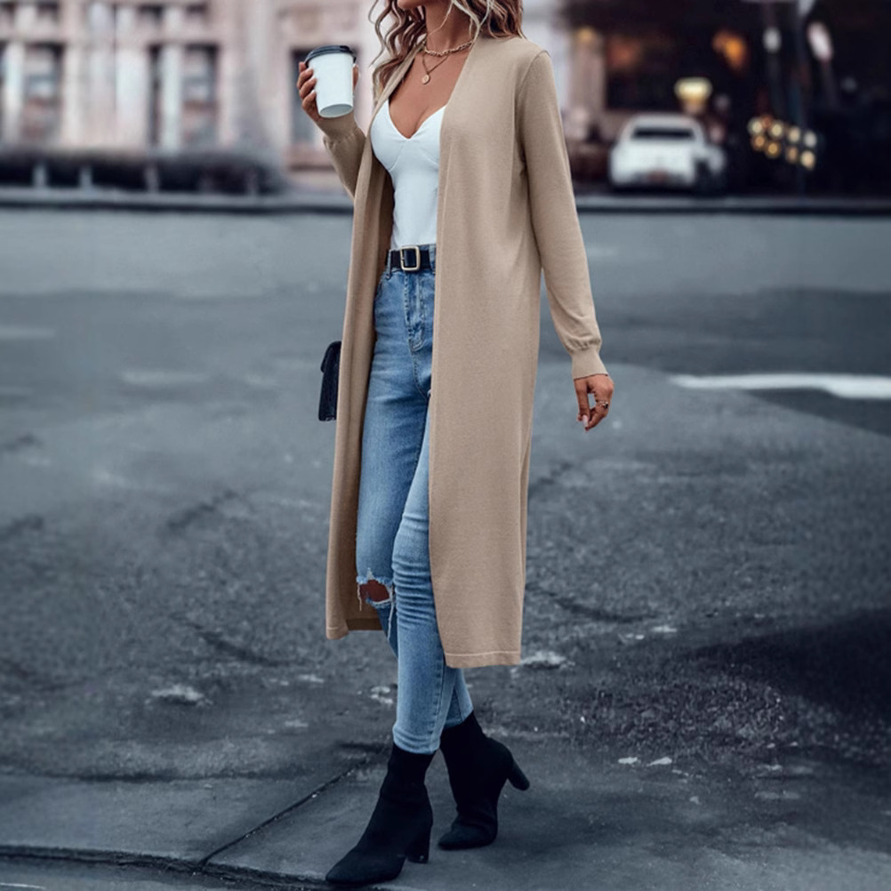 Women's Elegant Solid Color Long Sleeve Long Coat