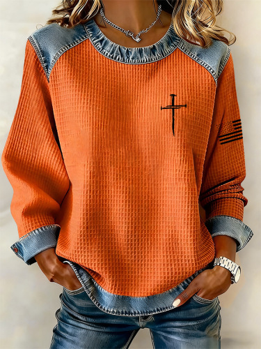 Women's Cross Letter Print Crewneck Sweatshirt
