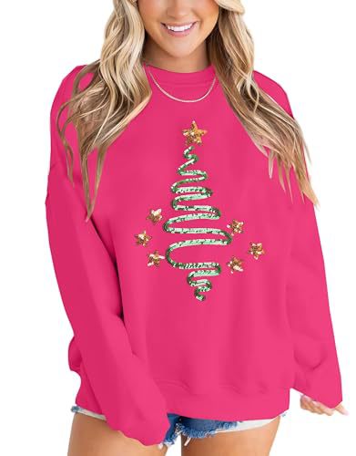 Women's Ribbon Bow Christmas Tree Print Crewneck Sweatshirt