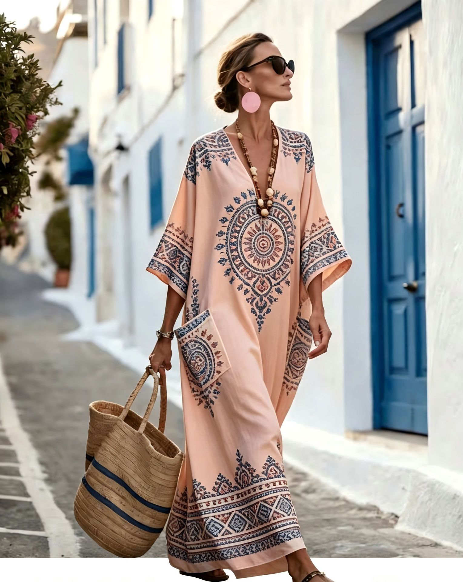 Women's Floral Print Casual Dress with Pockets