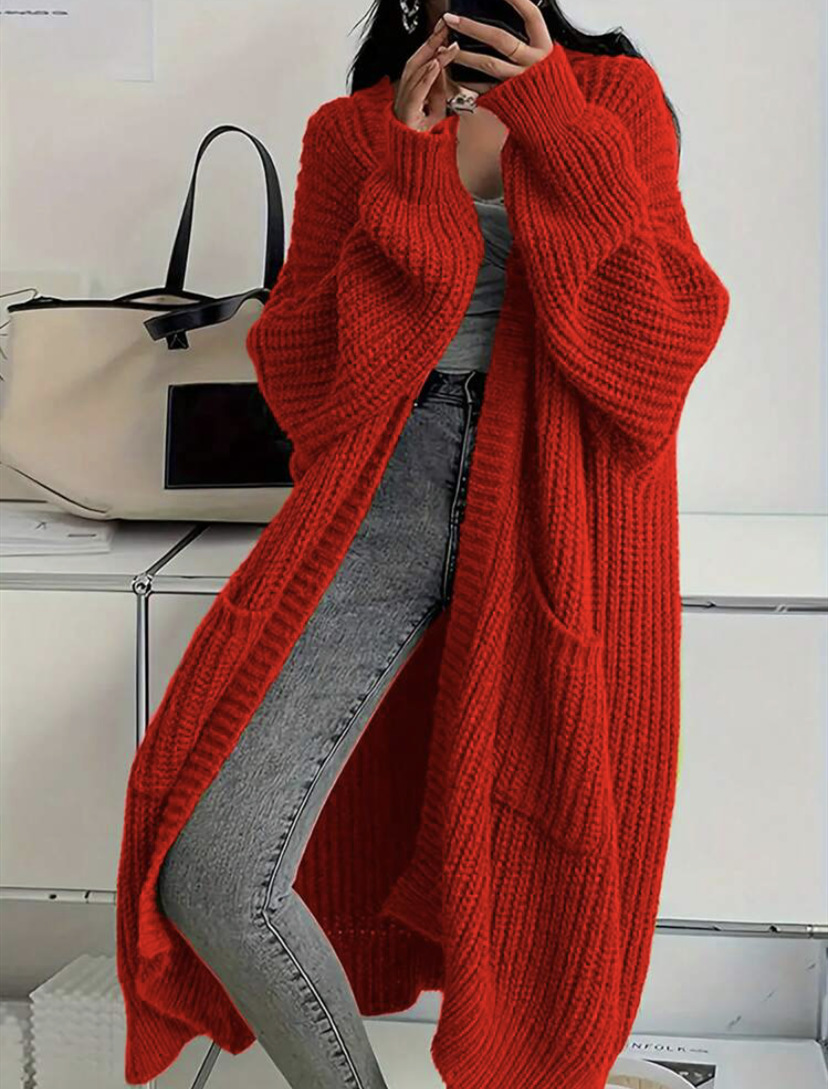 Women's Long Over-Knee Knit Cardigan Loose V-Neck Open Front Sweater Coat