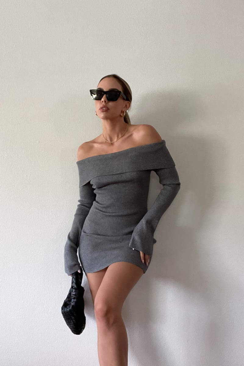 Off-Shoulder Long-Sleeve Bodycon Mini Dress