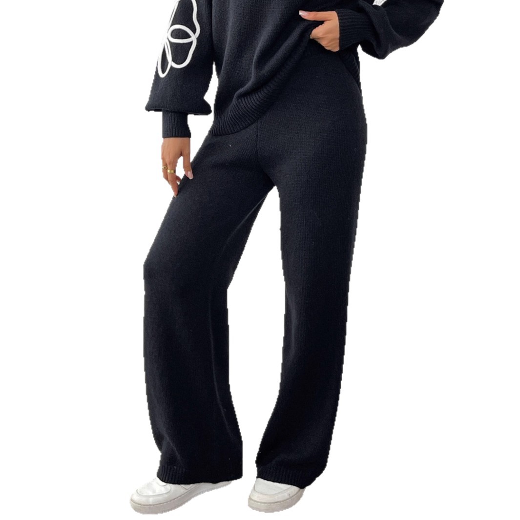 Women's High-Waist Straight-Leg Wide-Leg Knit Pants