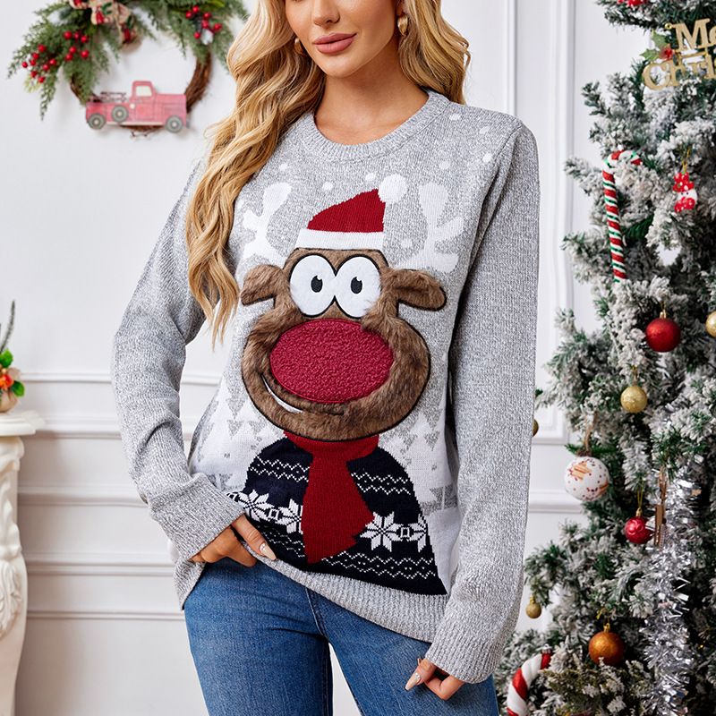 Gray Christmas Family Matching Sweater Loose Knit Pullover with Lights