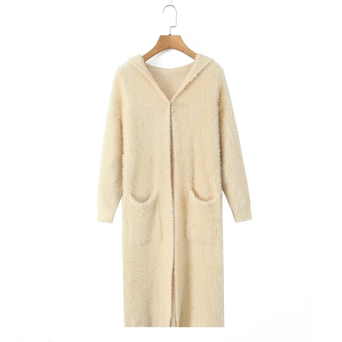 Mohair Hooded Pocket Midi Cardigan Sweater