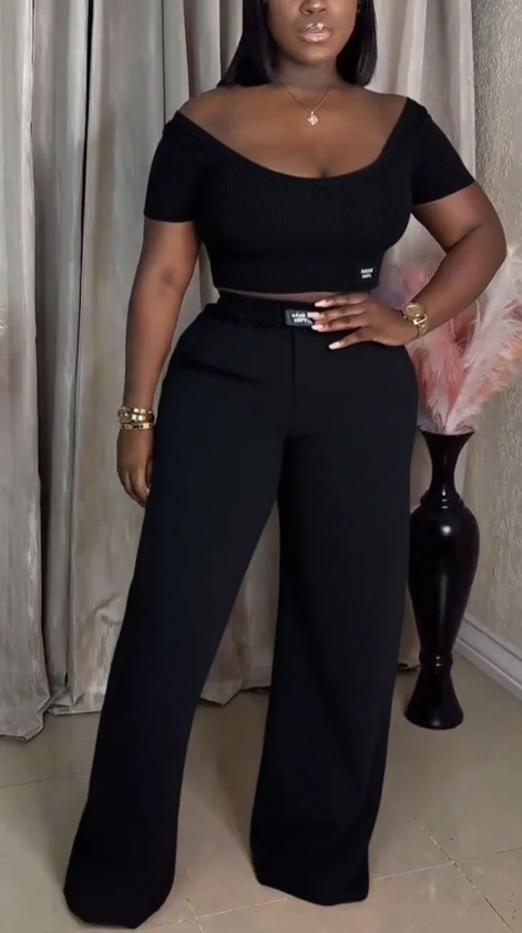 Women's Solid Color Round Neck Short Sleeve Top and Pants Set