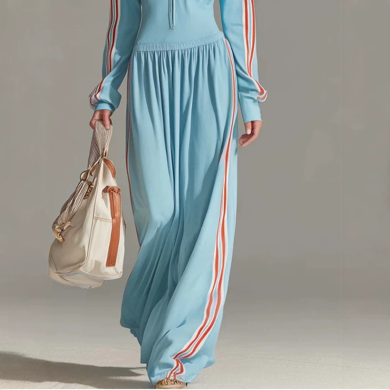 Women's Zip Long Sleeve Athletic Casual Dress