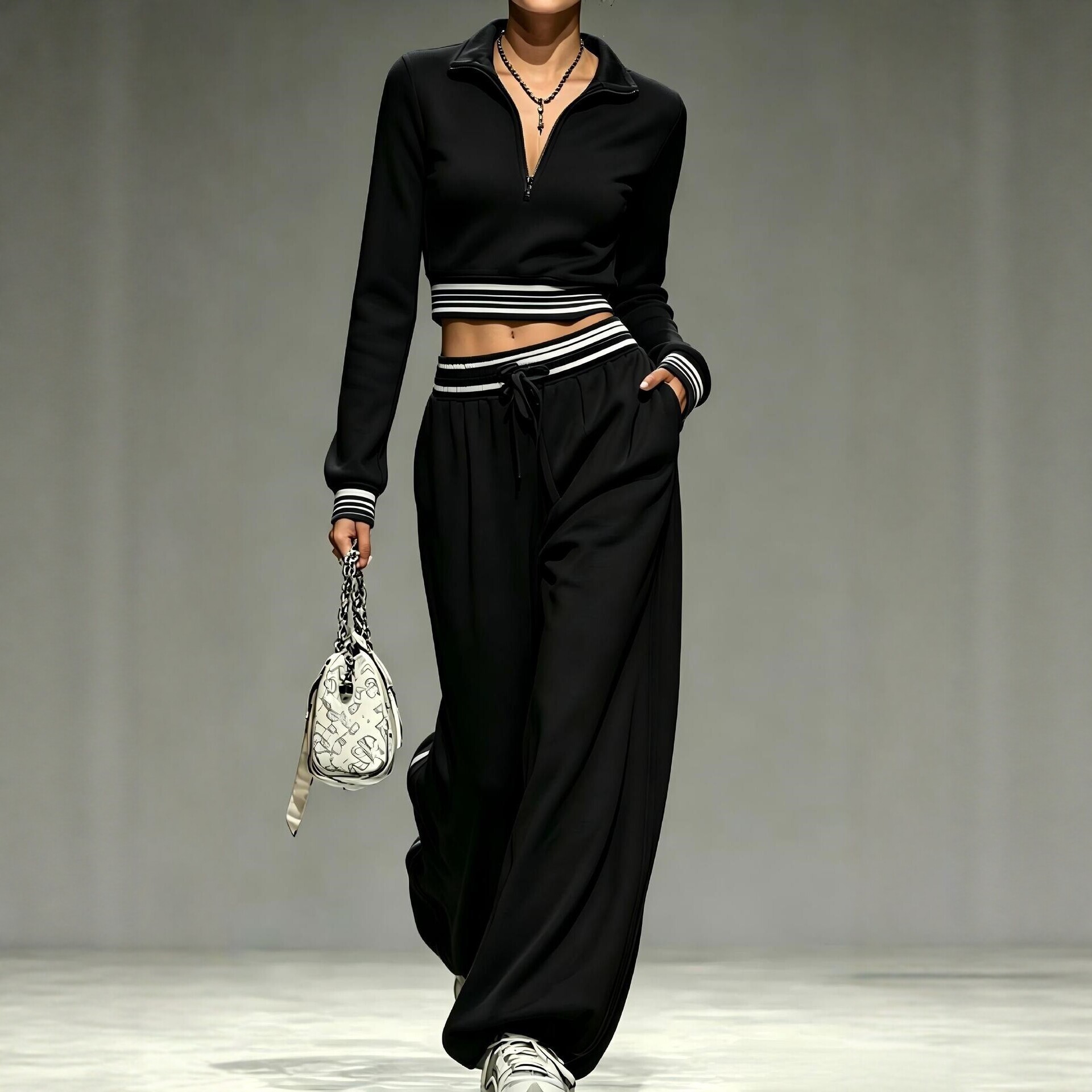 Striped Casual Two-Piece Sweatshirt Set for Women