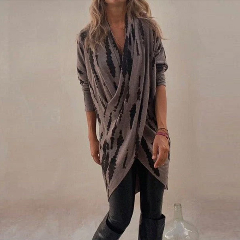 Loose V-Neck Button-Front Solid Color Pocket Dress