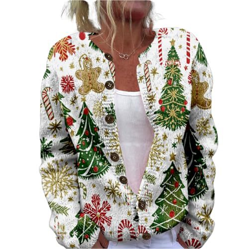 Women's Forest Leaf Print Button Cardigan Sweater