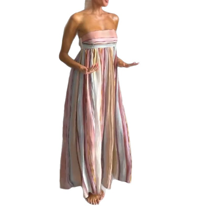 Women's Color-Block Strapless Backless Long Dress