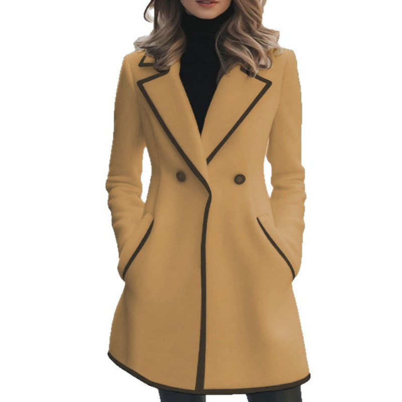 Elegant Slim-Fit Mid-Length Wool Coat Double-Breasted Suit Collar
