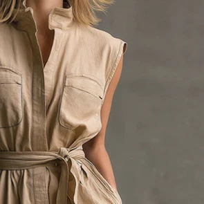 Elegant Khaki Stand Collar Sleeveless Maxi Dress
