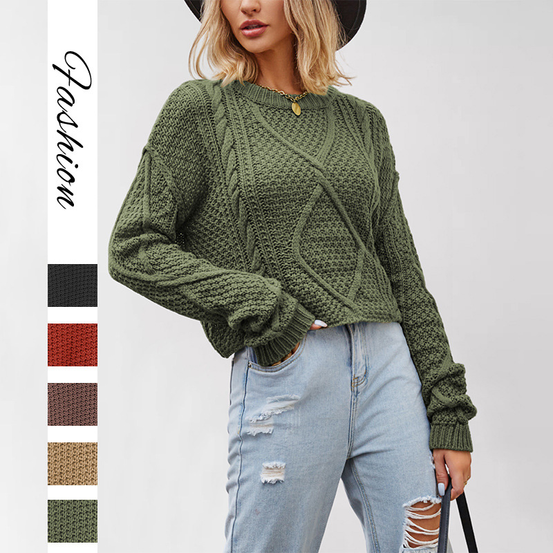 Women's Cable Knit Chunky Pullover Sweater Loose Fit Plus Size