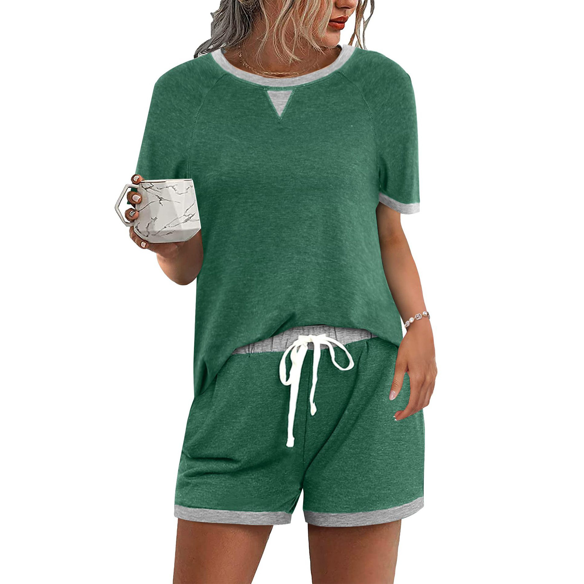 Women's Colorblock T-Shirt and Shorts Two-Piece Set