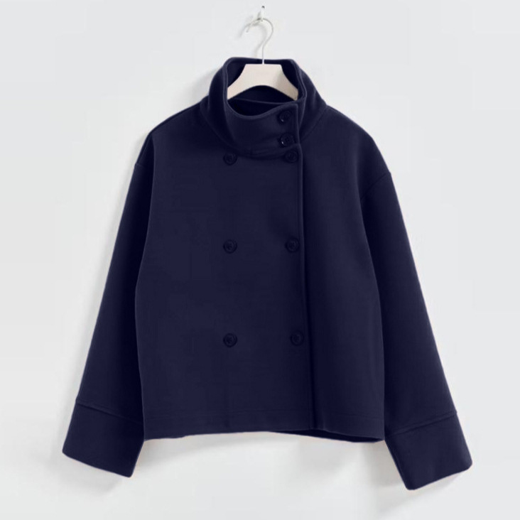 Women's Elegant Stand Collar Button Long Sleeve Wool Coat