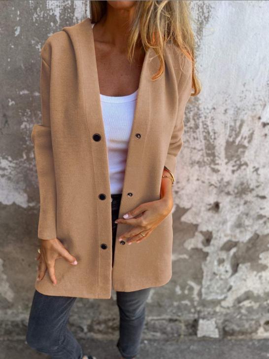 Women's Long-Sleeve Solid Hooded Coat