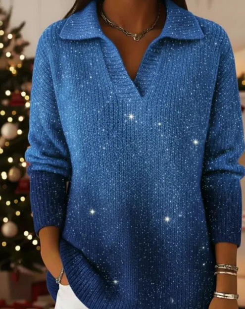 Women's Sparkling Long Sleeve Solid Color Top