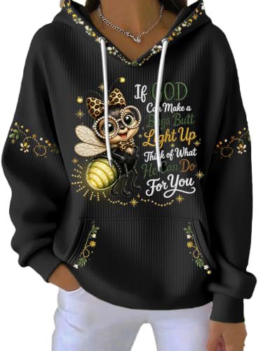 Women's Bee Letter Print Casual Hoodie