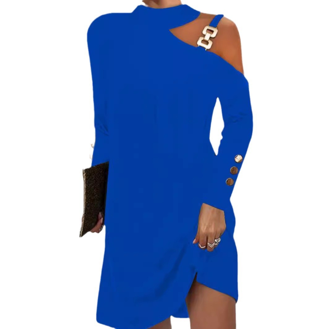 Women's Halter Neck Button Dress with Metal Accents