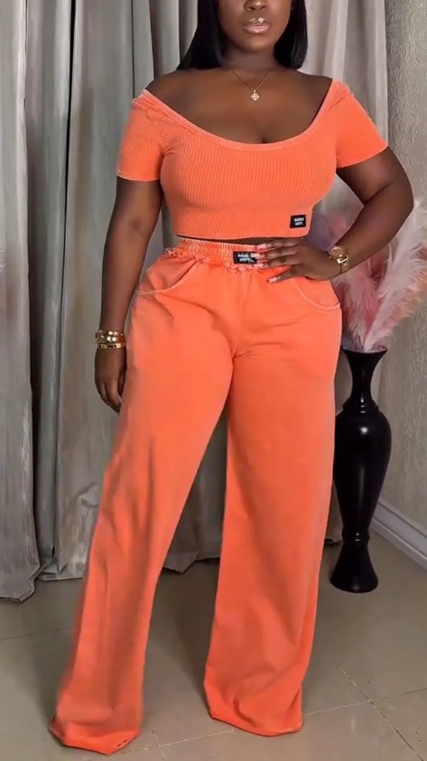 Women's Solid Color Round Neck Short Sleeve Top and Pants Set