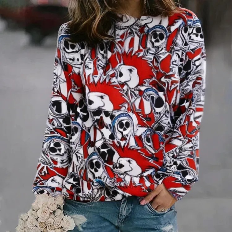 3D Print Women's Sweater Crewneck Pullover Casual Loose Long Sleeve Knit Top