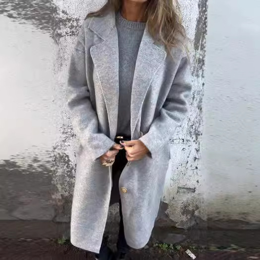 Women's Wool Blend Long Sleeve Lapel Collar Coat