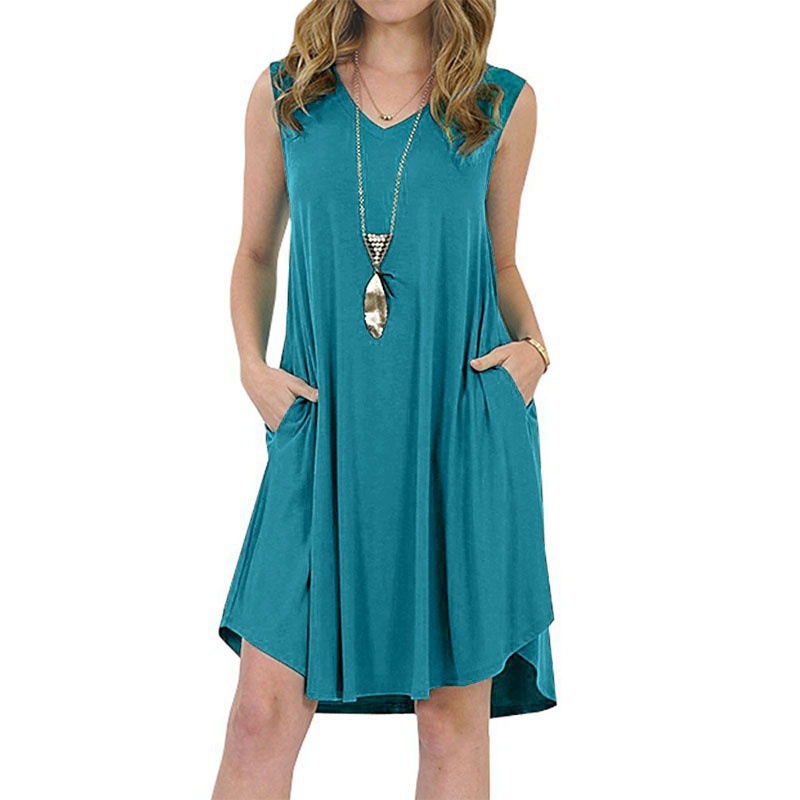 Sleeveless V-Neck Pocket Flared Midi Dress