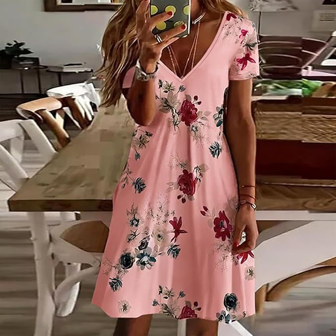 Women's Floral Rose Print Pleated Midi Dress
