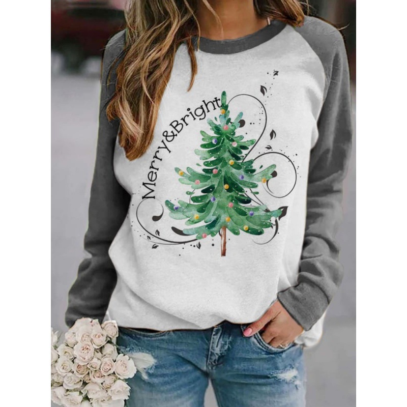 Women's Christmas Tree Letter Print Crewneck Sweatshirt