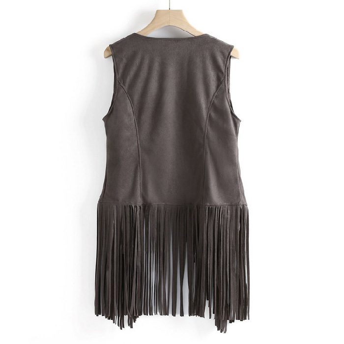 Women's Fringed Open-Front Vest Lightweight Loose Fit Cardigan
