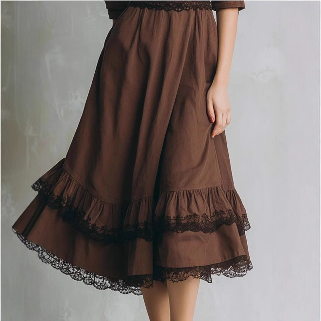 Retro Color-Block Lace-Trim Midi Dress