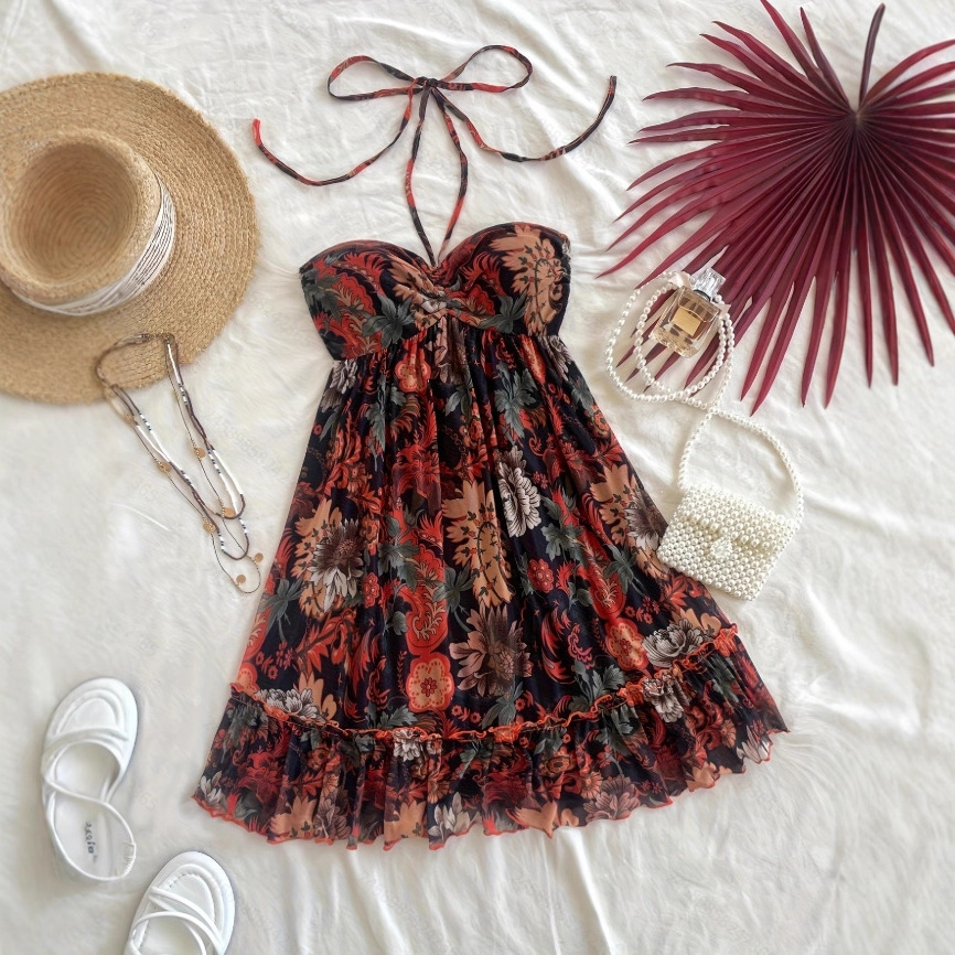 Women's Floral Print Ruffle Hem A-Line Casual Dress