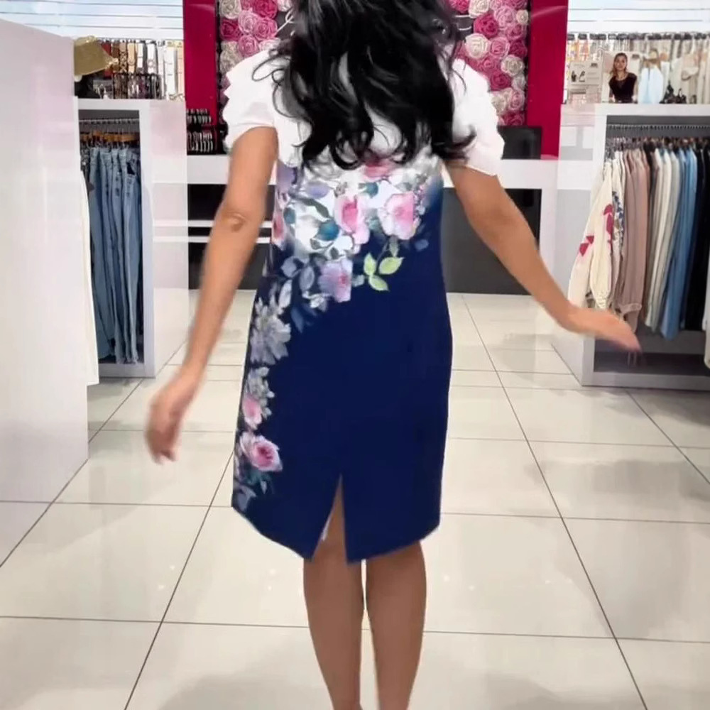 V-Neck Floral Print Midi Dress with Ruffle Sleeves