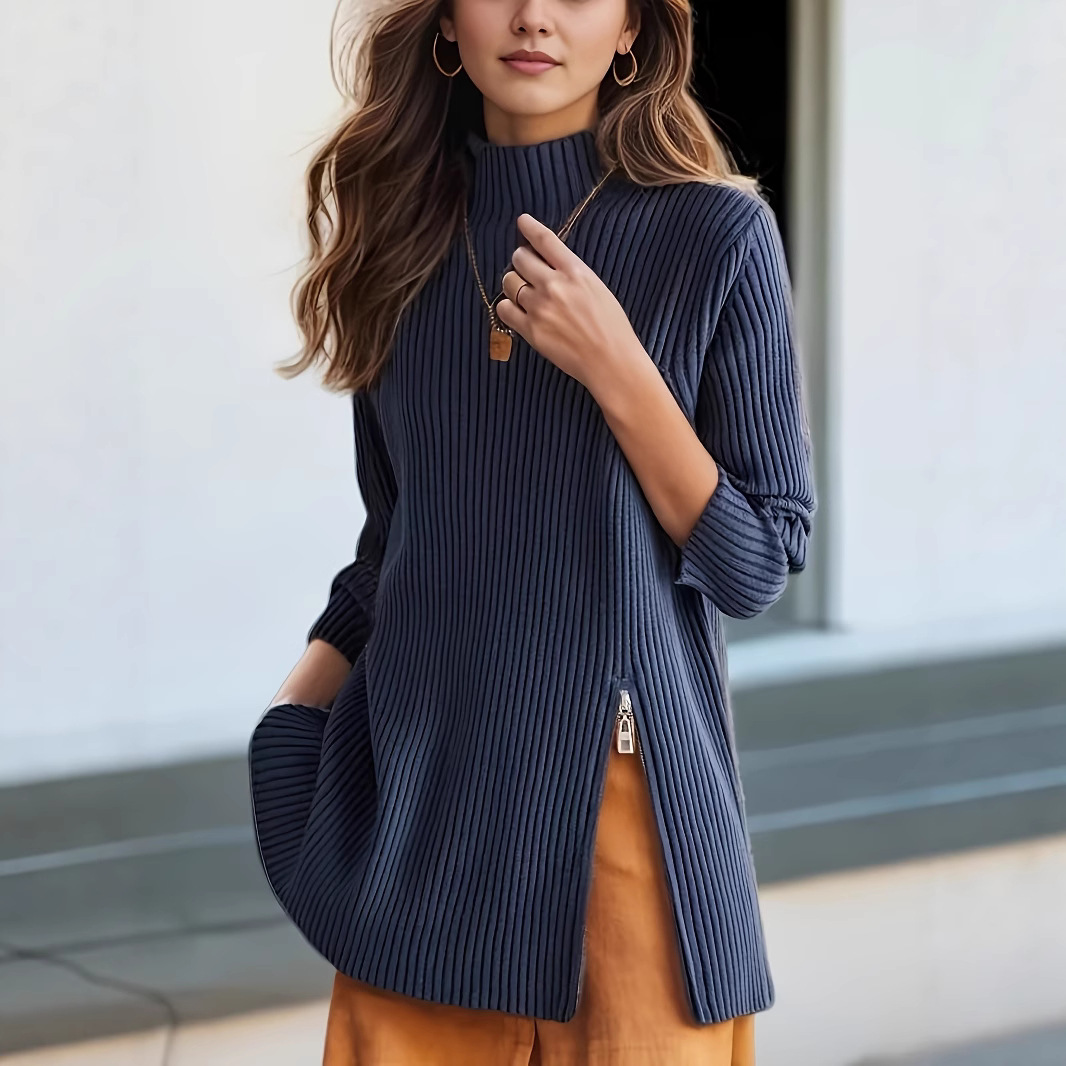 Women's Half-Turtleneck Loose Knit Sweater Top Mid-Length