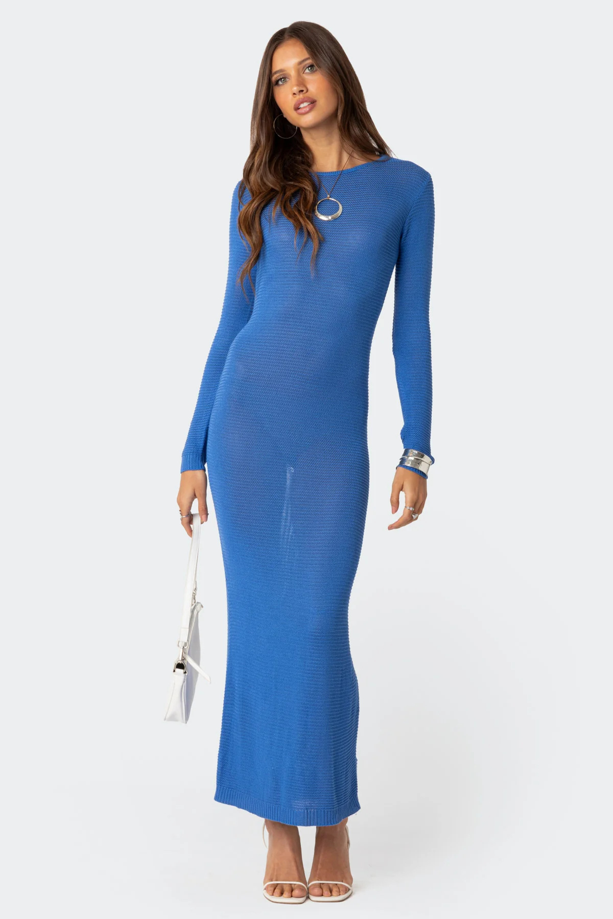 Women's High-Waist Open-Back Bodycon Knit Dress