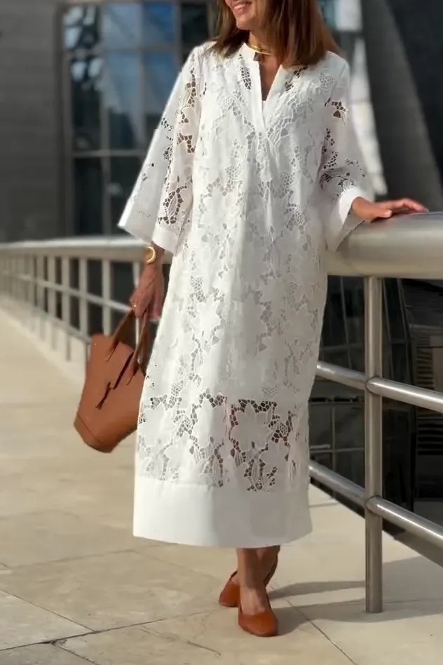 Women's Lace V-Neck Long Dress