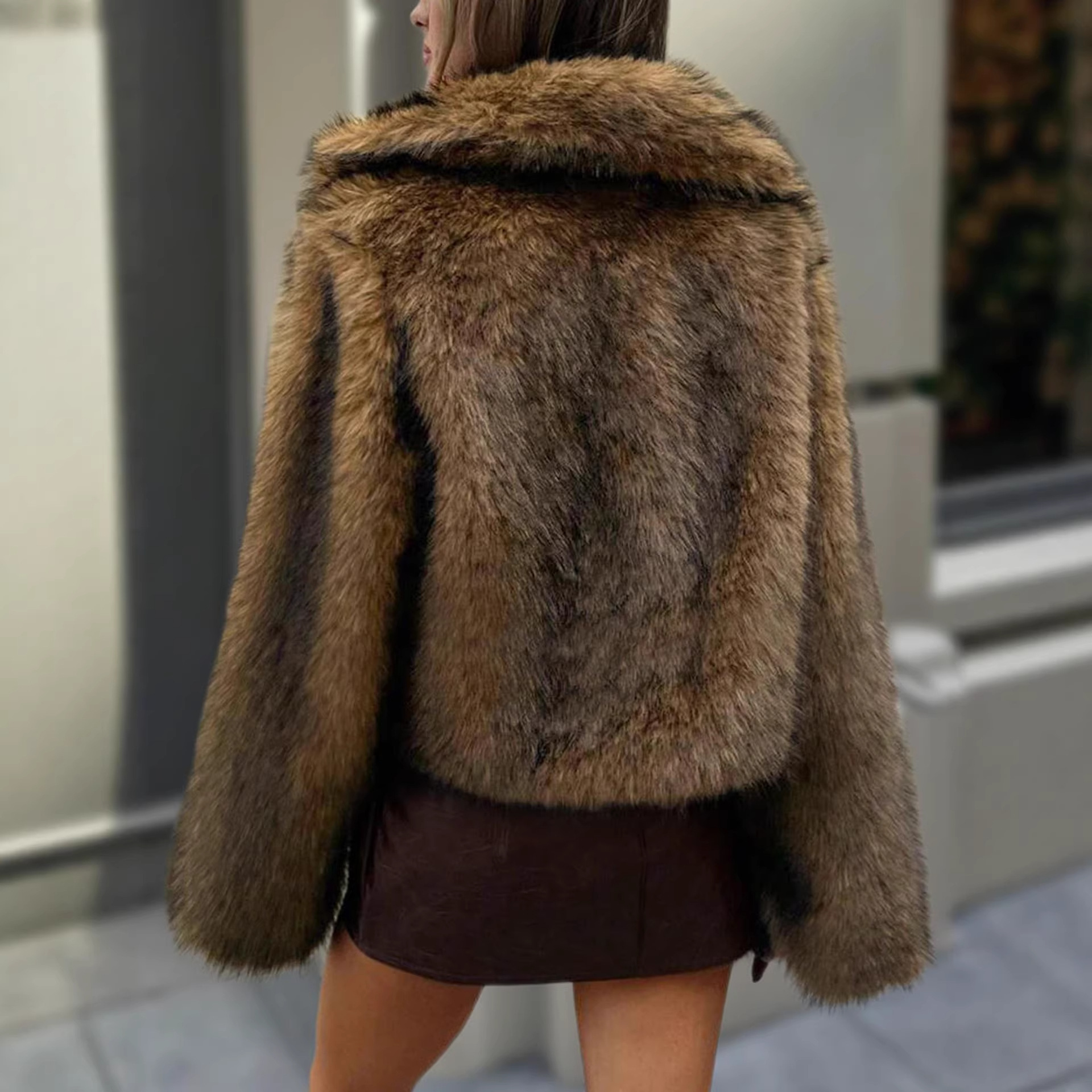 Fluffy Faux Fur Mink Coat with Lapel Collar