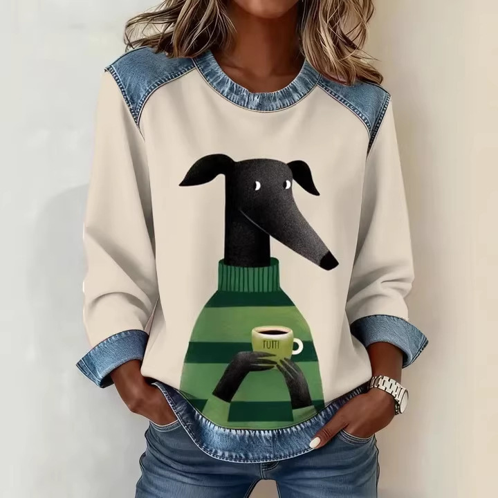 Women's Striped Paw Print Tribal Graphic Crewneck Sweatshirt