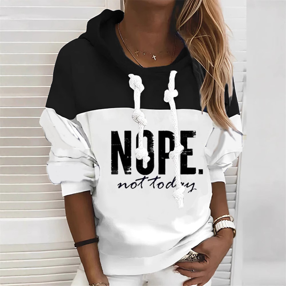 Women's Casual Letter Print Lace-Up Hooded Long-Sleeve Sweatshirt