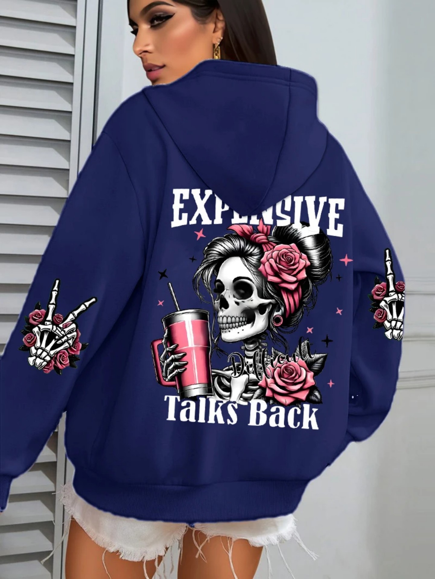 Women's Pink Skull Soda Print Hoodie