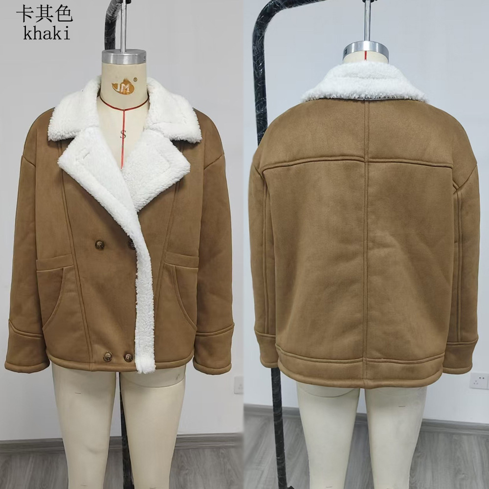 Women's Thick Warm Faux Shearling Coat Loose Fit Double-Breasted